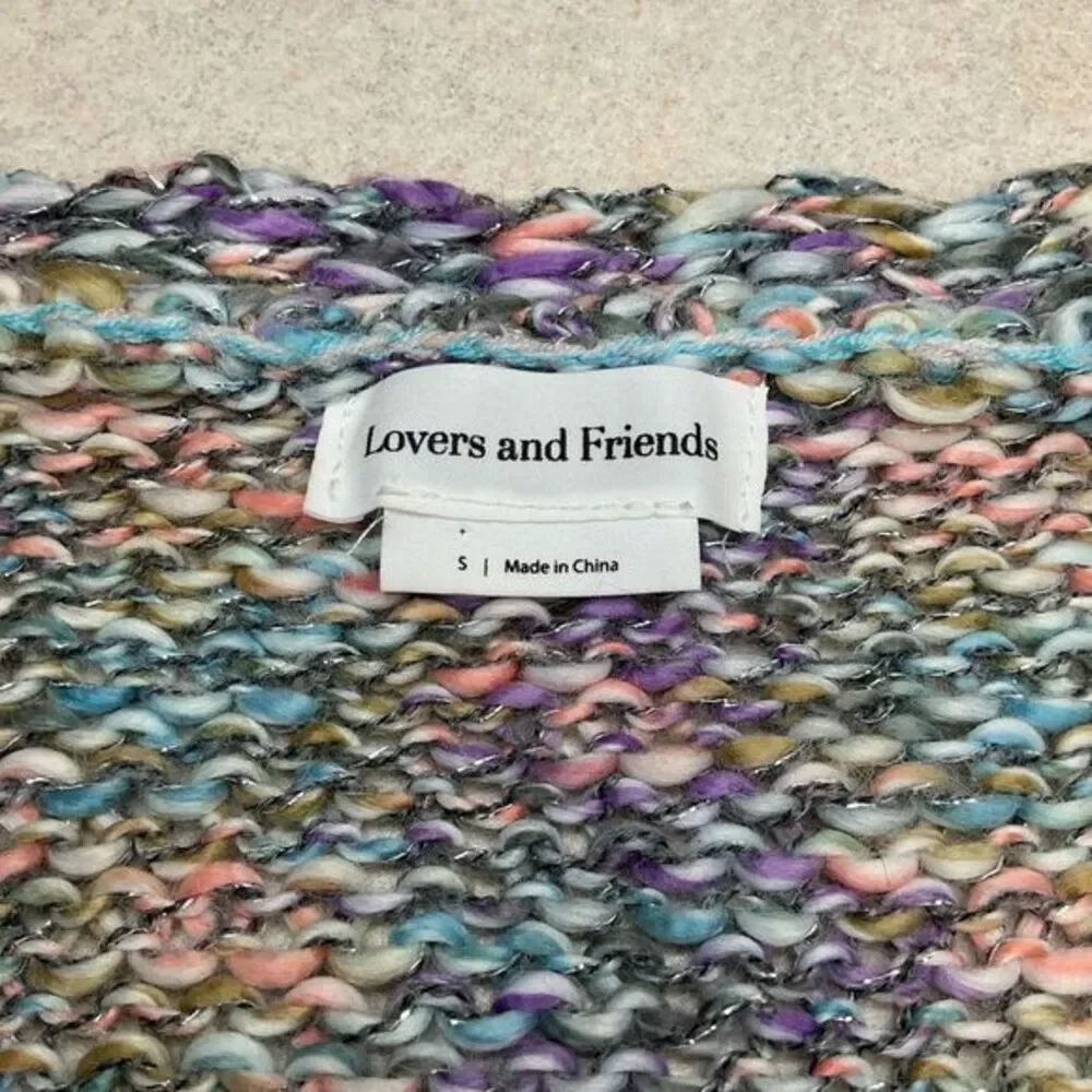 Lovers And Friends Pastel Chunky Knit‎ Mindy Cardigan Small Metallic Purple Pink